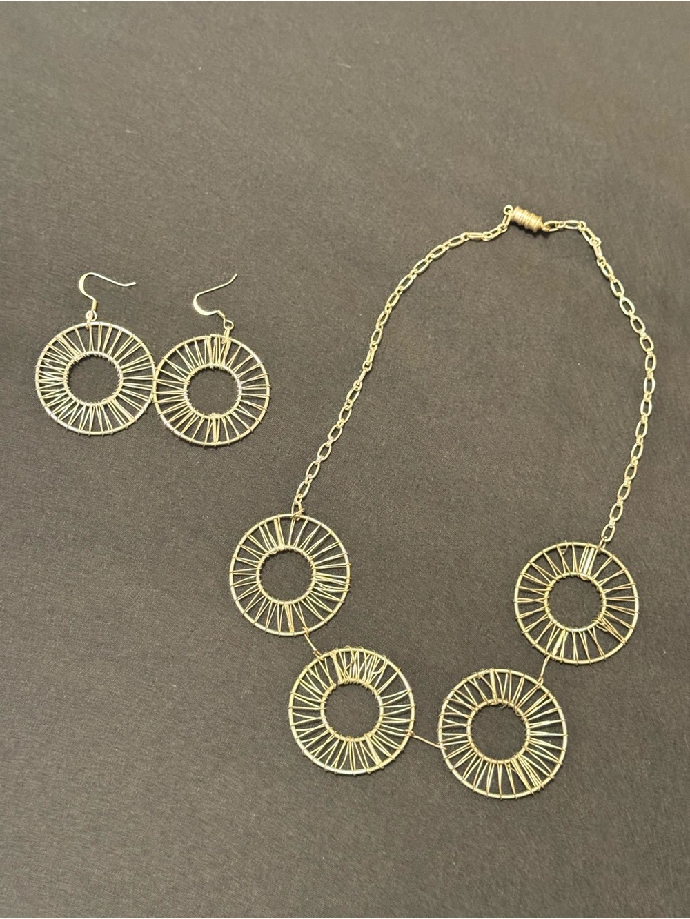 Silver Sunburst Circle Necklace and Earrings Set